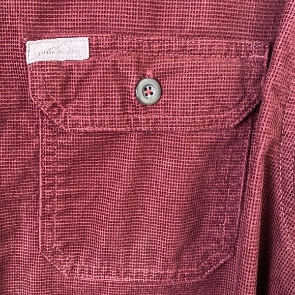 Eddie Bauer Maroon Cross Cut Corduroy Cotton Button Up Shirt Front Flap Pocket - Picture 4 of 16
